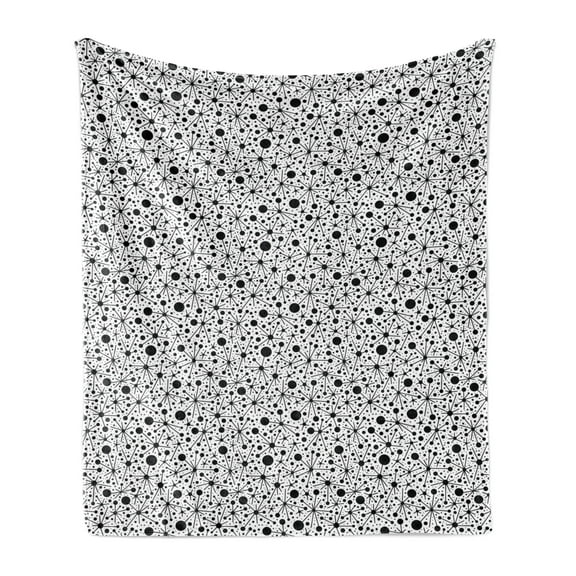 Black and White Soft Flannel Fleece Throw Blanket, Simple and Abstract Graphic Pattern with Big Small Dots and Lines, Cozy Plush for Indoor and Outdoor Use, 60" x 80", Black and White, by Ambesonne