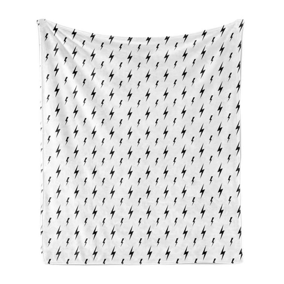 Black and White Soft Flannel Fleece Throw Blanket, Thunderbolts Zig Zag Pattern Electric Charge Simple Illustration, Cozy Plush for Indoor and Outdoor Use, 50" x 60", Black White, by Ambesonne