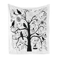 thumbnail image 1 of Black and White Soft Flannel Fleece Throw Blanket, Tree with Swirling Branches Flowers Birds and a Bird Cage, Cozy Plush for Indoor and Outdoor Use, 60" x 80", Black and White, by Ambesonne, 1 of 5