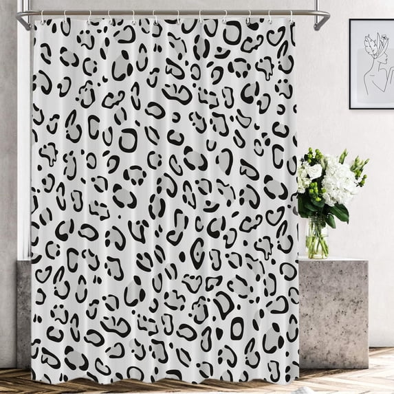 Black White Solid Leopard Decorative Shower Curtain, Bathroom Décor Polyester Fiber Waterproof with Plastic Rings for Shower Stall Bathtubs 72"W x 72"L (Pack of 1)