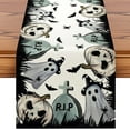 thumbnail image 1 of Black White Spooky Gravestone Pumpkin Ghost Halloween Table Runner, Halloween Holiday Kitchen Dining Table Decoration for Fall Home Decor 13x48 Inch, 1 of 8
