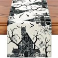 thumbnail image 1 of Black White Spooky Haunted House Tree Ghost Halloween Table Runner, Halloween Holiday Kitchen Dining Table Decoration for Fall Home Decor 13x48 Inch, 1 of 8