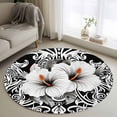 thumbnail image 1 of Black White Spring Floral Round Area Rug 4 FT, Non Slip Indoor Outdoor Rug, Summer Botanical Modern Washable Soft Circular Carpet Non-Shedding Floor Mat for Coffee Table Nursery Foyer Balcony, 1 of 8