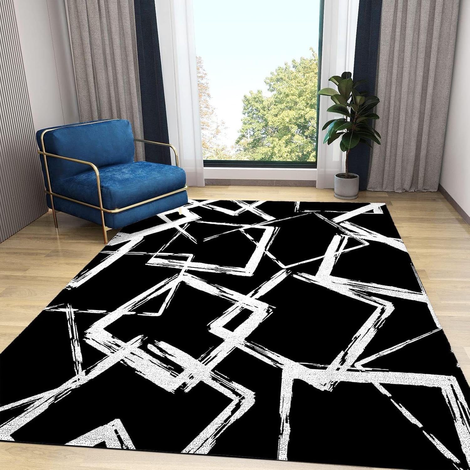 Black/color Rug Square Black And White Square Area Rugs, Contemporary Abstract Print Rug ...