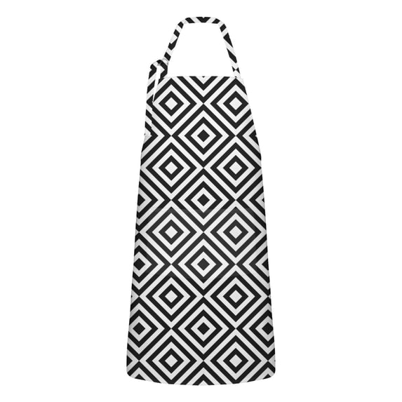 Black White Square Checkered Pattern Apron-Garden Aprons for Women with Pockets-Cotton Linen Waterproof Kitchen Cooking Gardening Aprons Adjustable for Kitchen,Cooking,BBQ and Salon 33x27 Inch