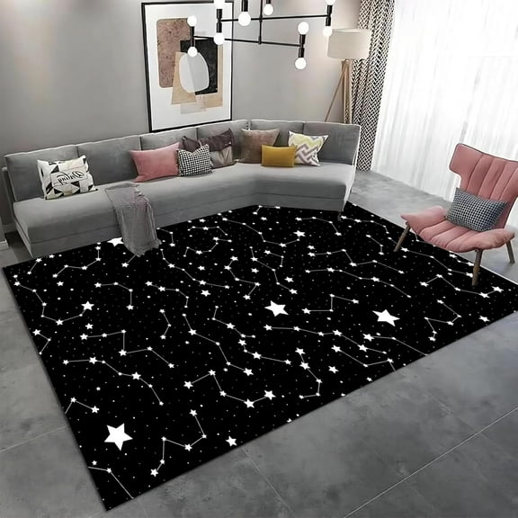 Black White Star Area Rug Starry Sky Universe Galaxy Rug Runner Rug Indoor/Outdoor Area Rug, Easy-Cleaning, Non-Shedding-Versatile Rug For Both Indoor And Outdoor Areas 4x6ft