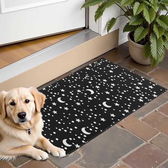 Black White Star Moon Pattern Door Rugs,Washable Non Slip Door Mats Indoor,Decorative Door Mats,Entry Mat Indoor for Entrance,Bedroom,Kitchen,Bathroom,16"x24"