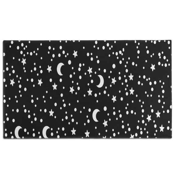 Black White Star Moon Pattern Door Rugs,Washable Non Slip Door Mats Indoor,Decorative Door Mats,Entry Mat Indoor for Entrance,Bedroom,Kitchen,Bathroom,17"x30"