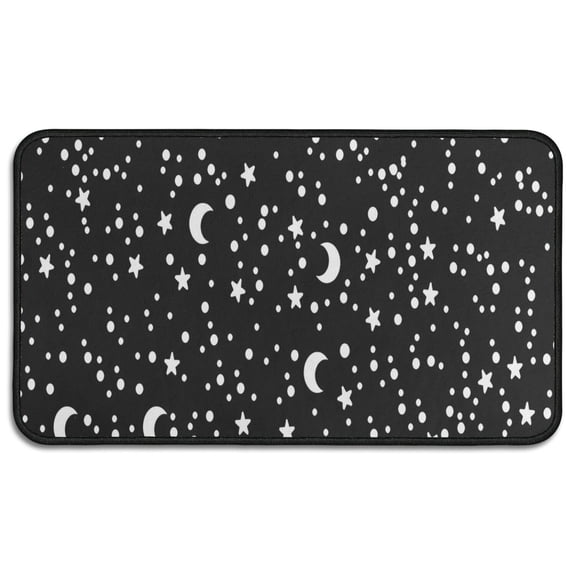 Black White Star Moon Pattern Door Rugs,Washable Non Slip Door Mats Indoor,Decorative Door Mats,Entry Mat Indoor for Entrance,Bedroom,Kitchen,Bathroom,30"x17"