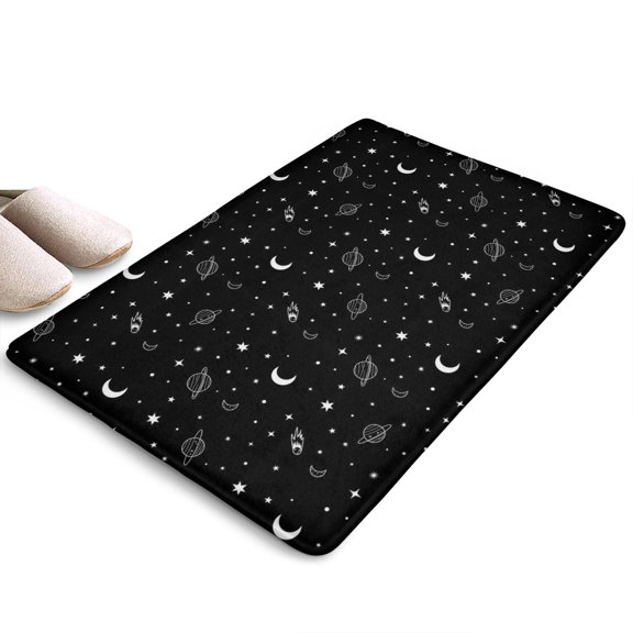 Black White Star Moon Planet Comet Flannel Non Slip Door Rugs,Washable Door Mats Indoor,Decorative Door Mats,Dirt-Resistant and Absorbent Doormat for Entrance,Bedroom,Kitchen,Bathroom,31.5"x17"