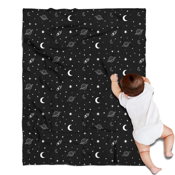 Black White Star Moon Planet Comet Pattern Blanket,Comfortable Soft Flannel Throw Blanket,All Season,Warm Lightweight Blankets for Sofa Bed Couch Living Room Chair,30"x40"