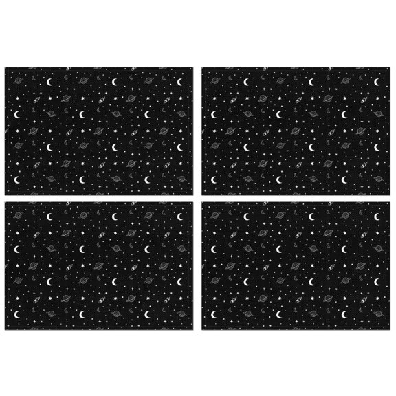 Black White Star Moon Planet Comet Pattern Summer Placemats Table Placemats Set Of 4-Linen Kitchen Washable Placemats Table Mats 11.8"x17.7" Non-Slip Heat Resistant