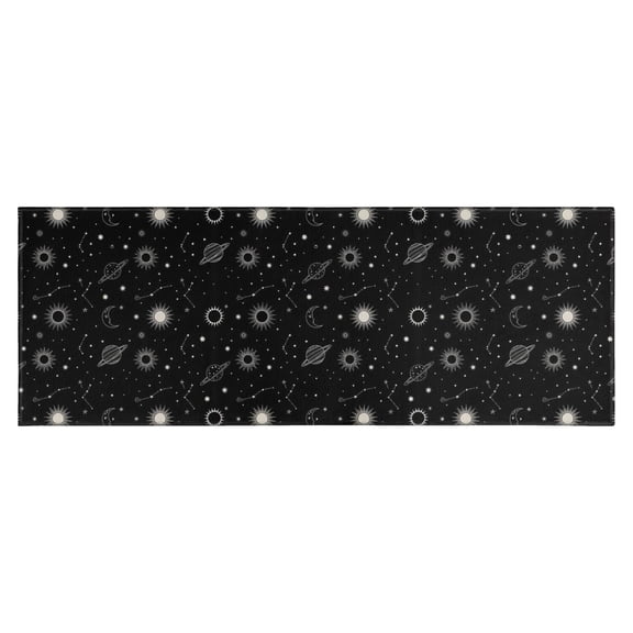 Black White Star Moon Planet Pattern Kitchen Rug Mat,Kitchen Runner Rugs Non Skid Washable,Decorative Kitchen Floor Mats for Kitchen,Sink,Laundry,17"X47"