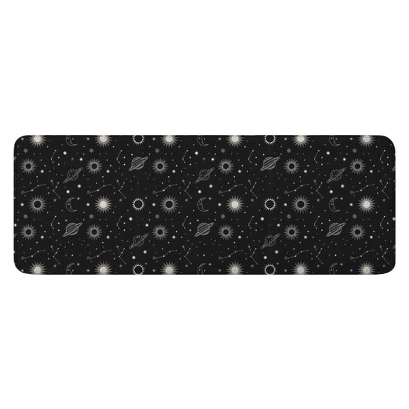 Black White Star Moon Planet Pattern Kitchen Rug Mat,Kitchen Runner Rugs Non Skid Washable,Decorative Kitchen Floor Mats for Kitchen,Sink,Laundry,17"x47.2"