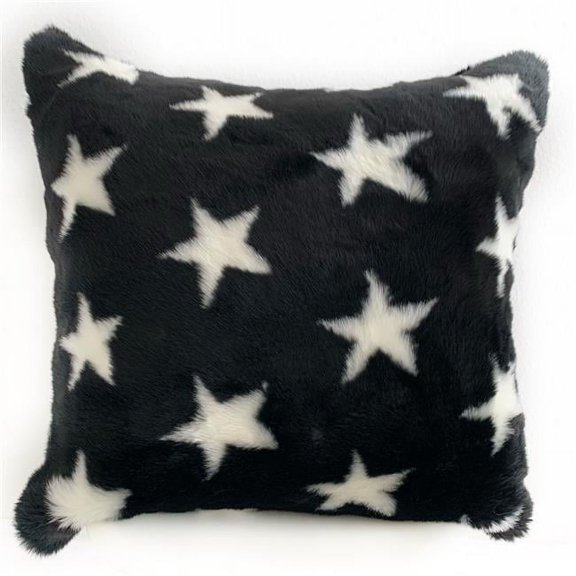 Black & White Stars Soft Animal Faux Fur Luxury Throw Pillow - 26 x 26 in.