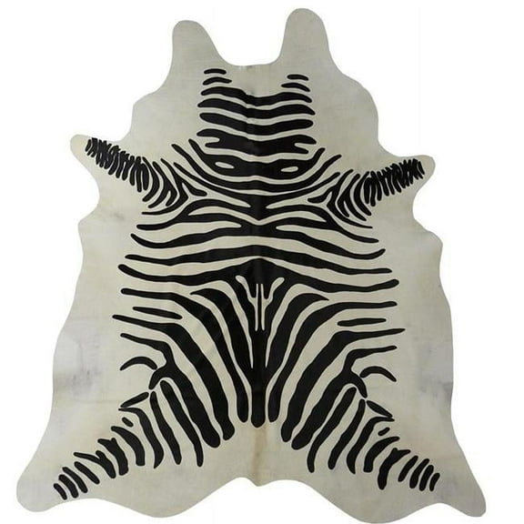 Black & White Stenciled Zebra Brazilian Cowhide Rug