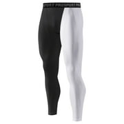 Black and White Stitching Men's Compression Pants Base Layer Running Tights Mens Leggings for Sports Base Layer Leggings,long leg pants,Medium Size,Pack of 1