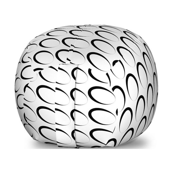 Black and White Storage Toy Bag Chair, Minimal Pattern with Slanted Oval Shapes Elongated Elliptic Outlines, Stuffed Animal Organizer Washable Bag, Large Size, Black and White, by Ambesonne