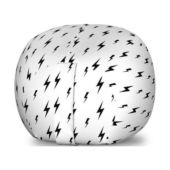 Black and White Storage Toy Bag Chair, Thunderbolts Zig Zag Pattern Electric Charge Simple Illustration, Stuffed Animal Organizer Washable Bag, Small Size, Black White, by Ambesonne