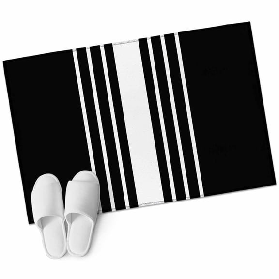 Black White Stripe 2'x3' Washable Rug, Modern Rustic Vertical Striped Non-Slip Soft Doormat Area Rugs for Entrance Bathroom Bedsides, Carpet for Kitchen Bedroom, Entryway Floor Mat