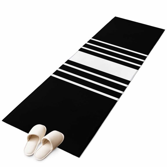 Black White Stripe 2'x6' Runner Rug, Modern Rustic Vertical Striped Washable Non-Slip Area Rugs for Hallway Kitchen Floor Bedroom Entryway, Laundry Carpet Decoration Indoor Mat