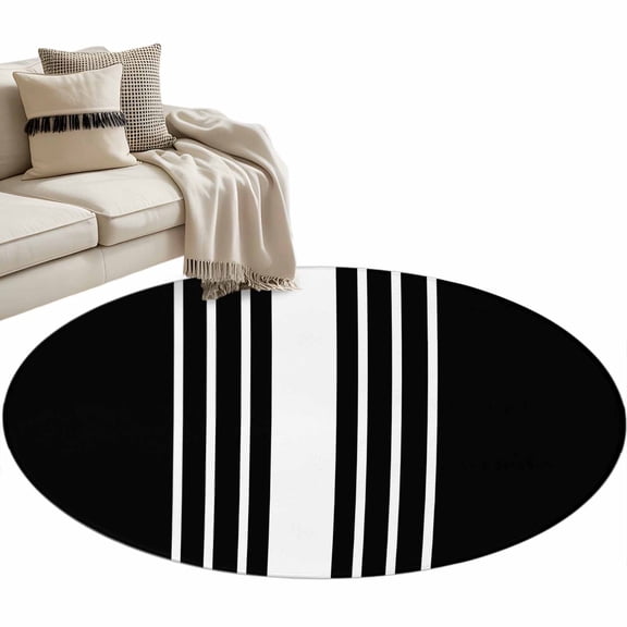 Black White Stripe 3ft Area Rug, Modern Rustic Vertical Striped Washable Non-Slip Small Round Rugs for Entryway Bedroom Kitchen, Soft Circle Carpet for Dining Room, Playroom Nursery Rug