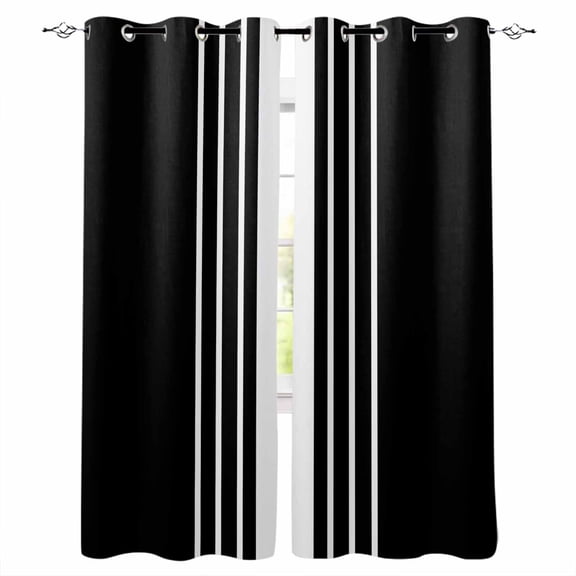 Black White Stripe Blackout Curtains 96 Inches Long, Modern Rustic Vertical Striped Thermal Insulated Black Out Curtains, Darkening Window Curtain Drapes for Bedroom Living Room 52"x96" 2 Panels