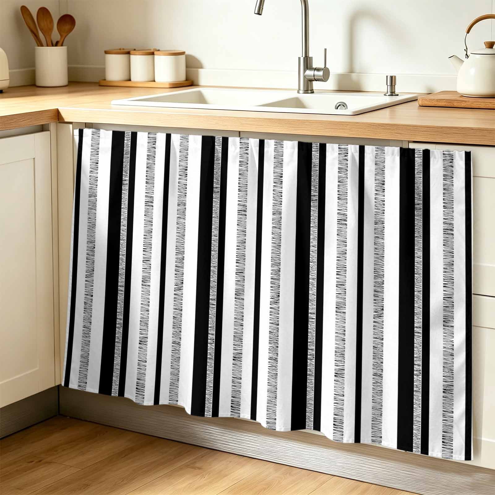 Black White Stripe Cabinet Curtain Modern Minimalist Geometric Photo Inspiration