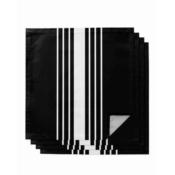 Black White Stripe Cloth Napkins Set of 4 Reusable Dinner Napkins, Modern Rustic Vertical Striped Cocktail Napkin Washable Table Napkins for Wedding/Holiday Party/Baby Shower 20"x20"