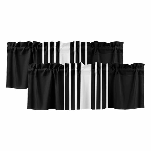 Black White Stripe Curtain Valances for Windows, Kitchen Valance Window Treatments Panel 2 Pack, Modern Rustic Vertical Striped Rod Pocket Short Curtains for Bathroom Bedroom 60 x 18 Inch