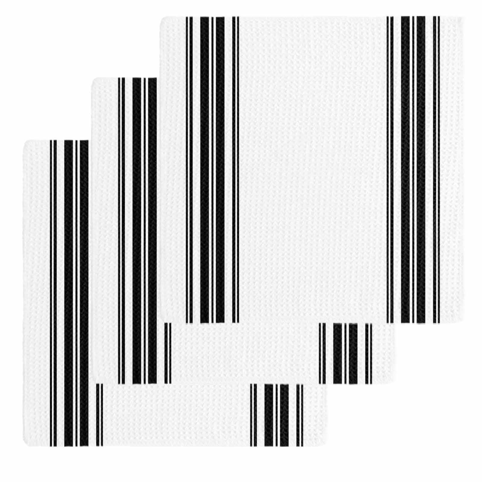 Black White Stripe, Kitchen Dish Towels for Drying Dishes Set of 3, Abstract Geometric Waffle Weave Microfiber Hand Tea Bathroom Towels Quick Dry & Absorbent Towel 12x12