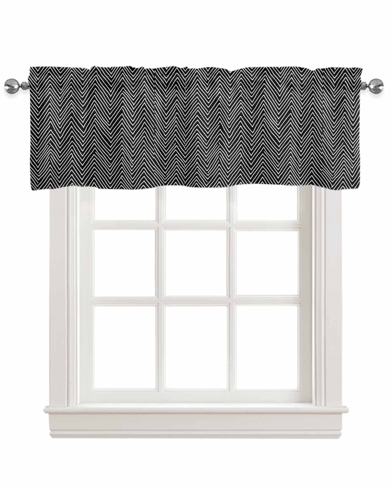 Black White Stripe Kitchen Valances for Windows Farmhouse Linen Window Valance Curtain for Living Room Window Treatment Modern Abstract Art Moire Striped Valance Rod Pocket Topper Drape, 54 x 18 Inch