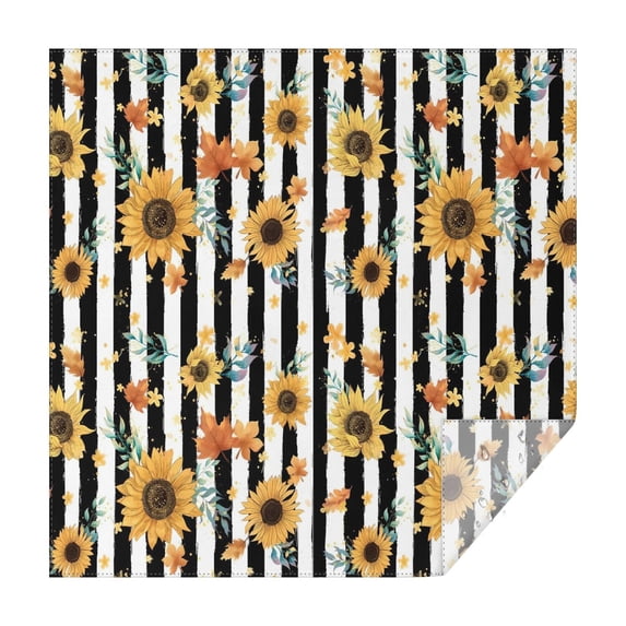 Black White Stripe Orange Leaf Sunflower Pattern Square Tablecloth,Waterproof Square Table Cover,Wipeable Spillproof Washable Table Cover for Home Kitchen Party Decor 42"X42"(107x107cm)