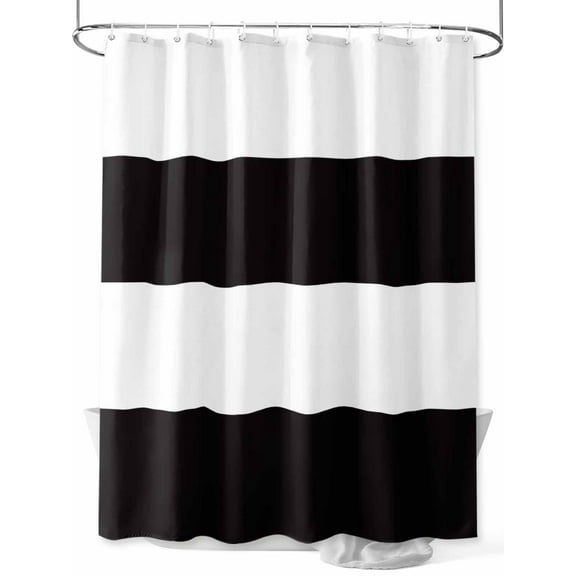 Black and White Stripe Pattern Shower Curtain, Simple Style Waterproof Shower Curtain Set with 12 Hooks Lightweight Washable Fabric Shower Curtains for Bathroom 72x72 Inches