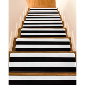 Black and White Stripe Pattern Stair Treads Non Slip for Steps Simple Style 4 Pcs Reusable Adhesive Stair Runner Mats for Dogs Elders Carpet Treads Rugs for Staircase 8x30 In