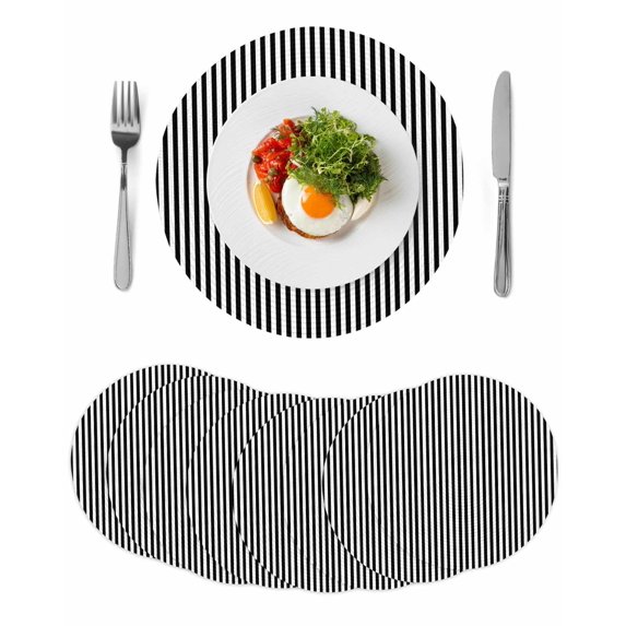 Black White Stripe Round 13 Inch Placemats Set of 8, Modern Minimalist Geometric Striped HeatResistant Non Slip Place Mats for Dining Table, Wipeable Braided Kitchen Table Mats for Housewarming