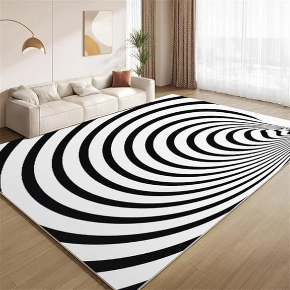 Black And White Stripe Rug, Torted Tunnel Visual Illusion Carpet, Machine Washable Non Slip Floor Carpet, Soft Faux Wool Rugs For Bedroom Dining Office - Indoor Home Decor 5 x 7ft