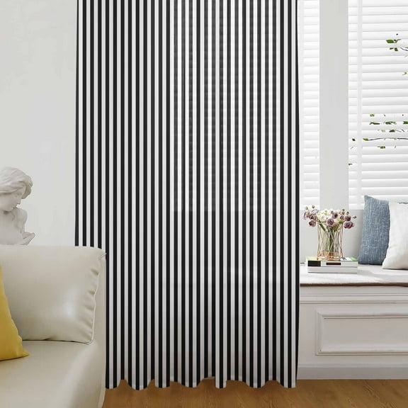 Black White Stripe Semi Sheer Curtains Drapes for Living Room,Bedroom,French Doors Window 108 Inches Long,Modern Minimalist Geometric Striped Rod Pocket Chiffon Curtain Drapery Voile Draperies Panel