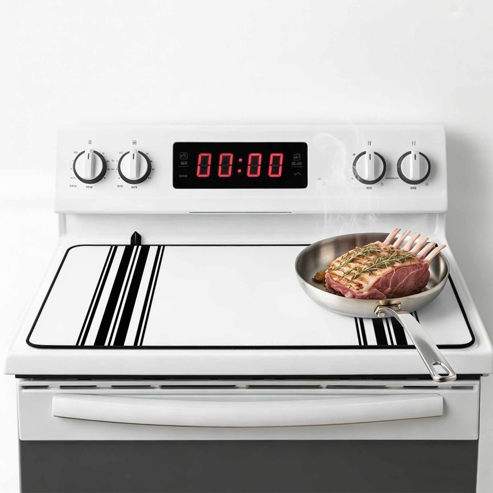 Black White Stripe, Stove Top Cover for Electric Stove, Heat-proof & Non Slip Glass Top Stove Cover Protector, Abstract Geometric Kitchen Flat Cooktop Rubber Mat 31x24 Inches