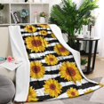 thumbnail image 1 of Black White Stripe Sunflower Pattern Blanket,Comfortable Soft Lamb Wool Throw Blanket,All Season,Warm Lightweight Blankets for Sofa Bed Couch Living Room Chair,40"x50", 1 of 4