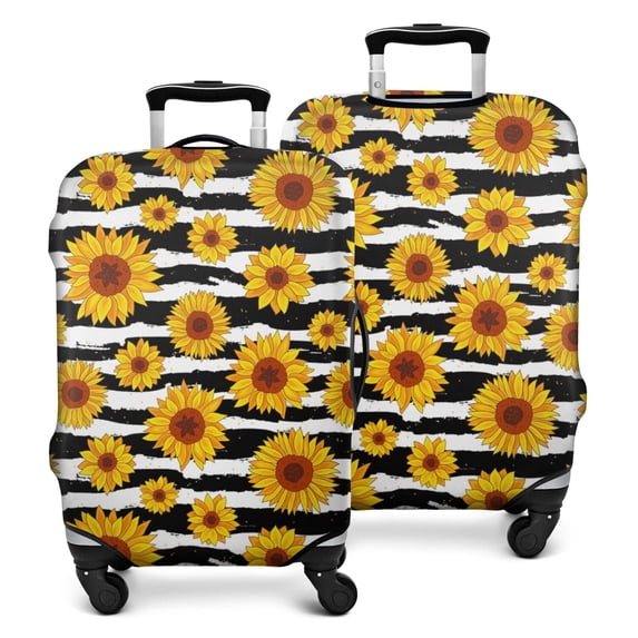 Black White Stripe Sunflower Pattern Luggage Cover Fashion Suitcase Cover Baggage Covers Fit 25-28 Inch Luggage (Go Travel)