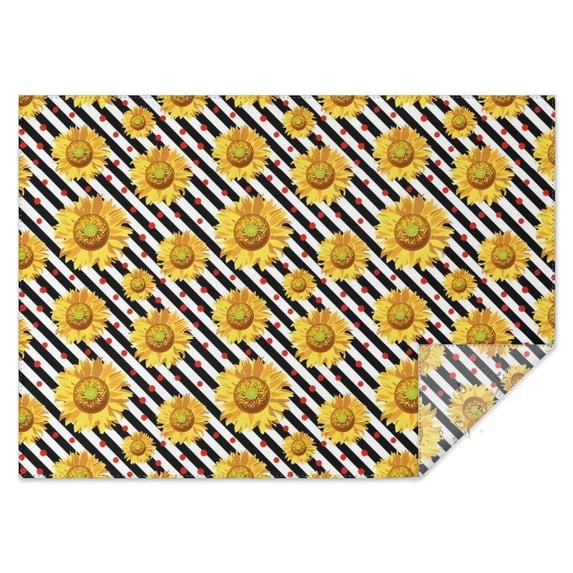 Black White Stripe Sunflower Pattern Rectangle Tablecloth 60"x84",Waterproof Polyester Rectangle Table Cloth, Wipeable Spillproof Polyester Tablecloth for Dining, Camping, Indoor and Outdoor