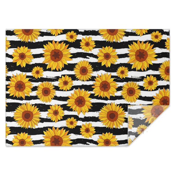 Black White Stripe Sunflower Pattern Rectangle Tablecloth 60"x84",Waterproof Polyester Rectangle Table Cloth, Wipeable Spillproof Polyester Tablecloth for Dining, Camping, Indoor and Outdoor