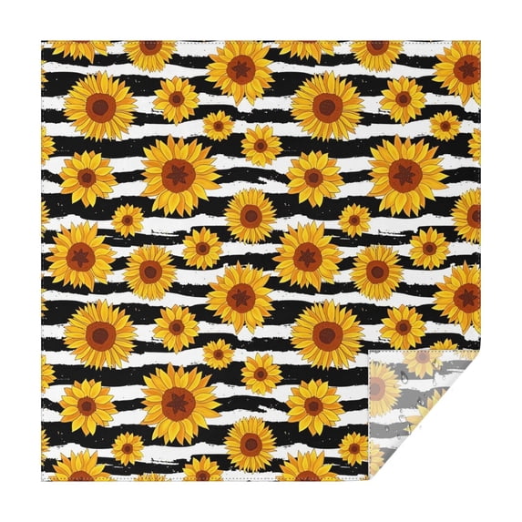 Black White Stripe Sunflower Pattern Square Tablecloth,Waterproof Square Table Cover,Wipeable Spillproof Washable Table Cover for Home Kitchen Party Decor 42"X42"(107x107cm)