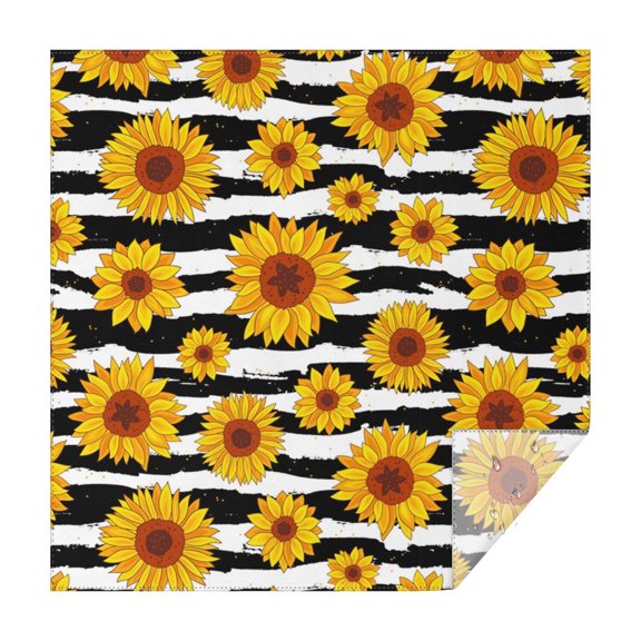 Black White Stripe Sunflower Pattern Square Tablecloth,Waterproof Square Table Cover,Wipeable Spillproof Washable Table Cover for Home Kitchen Party Decor 52"x52"(132x132cm)