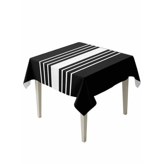Black White Stripe Table Cloth, Modern Rustic Vertical Striped Waterproof Tablecloth for Square Tables, Reusable Washable Fabric Table Cover for Restaurant Kitchen Dining Tables 54"x54"