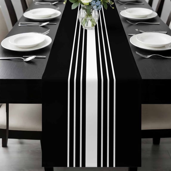 Black White Stripe Table Runner 90 Inches Long, Modern Rustic Vertical Striped Kitchen Coffee Dining Table Decoration for Home Party Birthday Wedding Home Decor 13x90 Inches