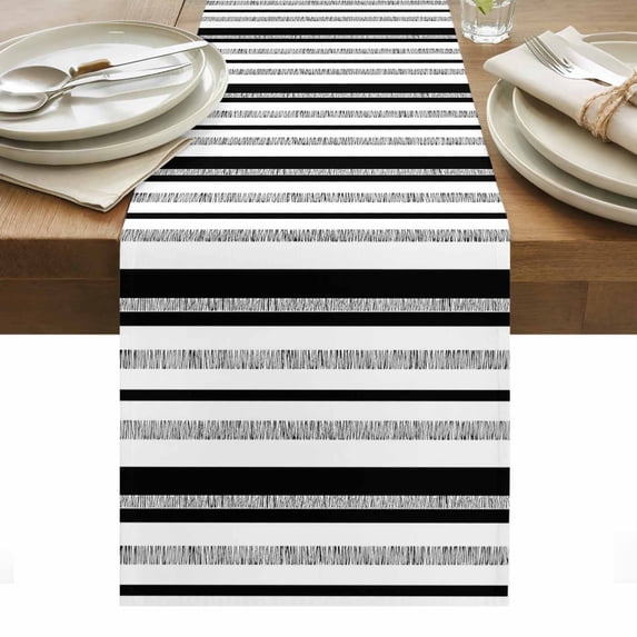 Black White Stripe Table Runner, Modern Minimalist Geometric Vertical — free download
