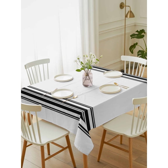 Black White Stripe, Tablecloth Rectangle Table Cloth 52x70, Waterproof Outdoor Table Cloth Covers Decorative Table Protector, Abstract Geometric Washable Table Cover for Kitchen Dinning Party