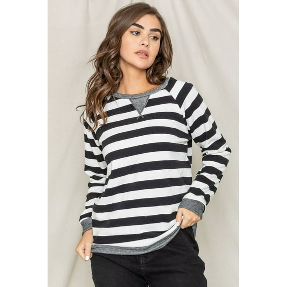 Black & White Stripe Terry Sweatshirt
